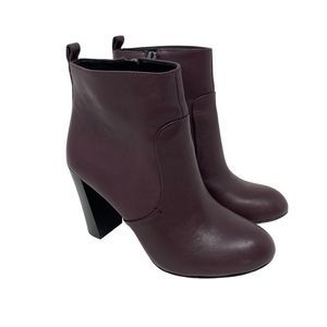 Nine West Sinchi Wine Bootie Almond Toe Stacked Heel Leather Inside Zip Womens 5